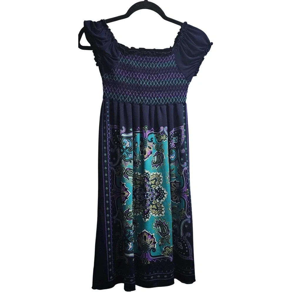 Speechless Kids Girls Navy Blue Paisley Smocked Empire Waist Maxi Dress Size 14‎
